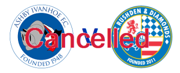 MATCH OFF – PSF: Ashby Ivanhoe v AFC Rushden & Diamonds